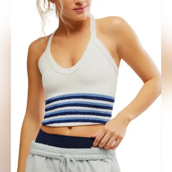 Free People Movement All Clear V Neck Striped Blue White Combo Cami Top - Picture 2 of 8